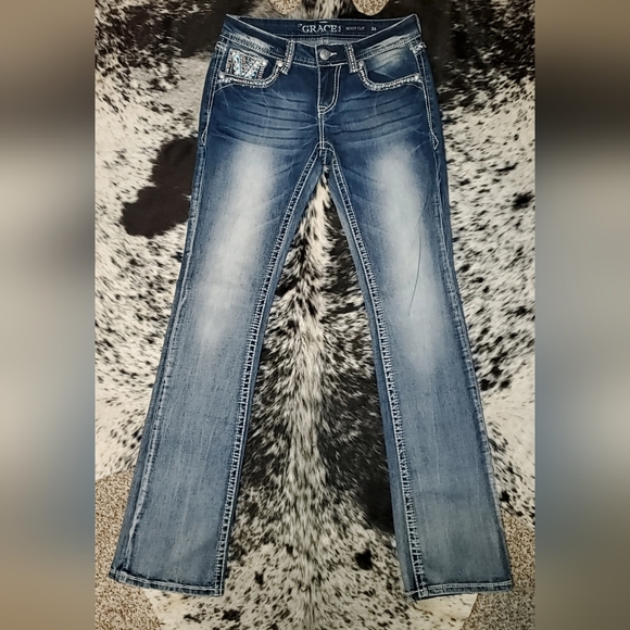 Grace in LA Women's Faded Blue Boot Cut Jeans - Picture 1 of 4